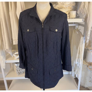 CJ Banks Navy Quilted Zip-Front Jacket